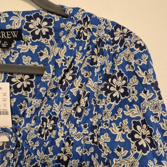 J. Crew Tiered Tie Front Beach Dress Cobalt Blue Floral Cotton Vneck Mini Sz XS - Picture 10 of 16